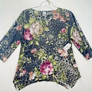 Time & Tru Women's Sublimation Long Sleeve Floral Blouse Med 8-10 NWT